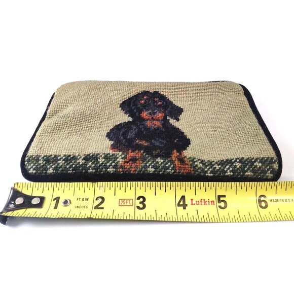 Dachshund Needlepoint Zip Pouch 100% Wool On 100% Cotton Canvas - Picture 11 of 12